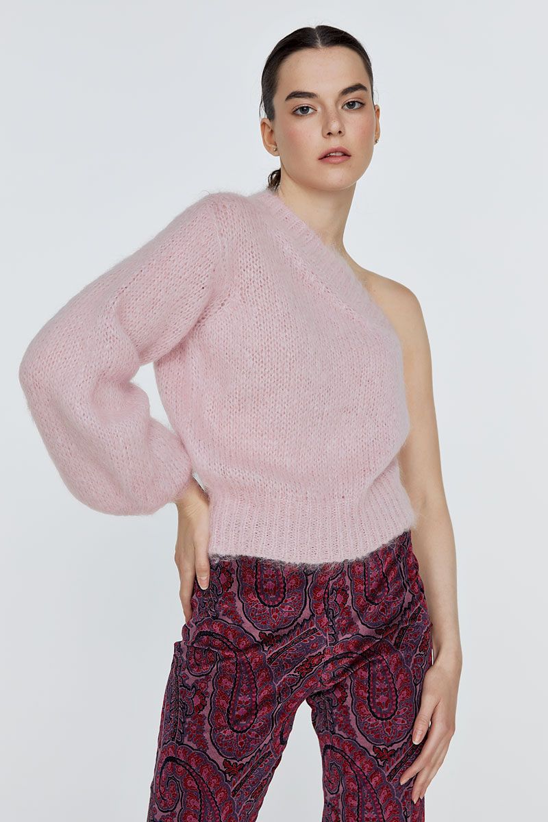 One-shoulder knit in brushed mohair - GEELIST