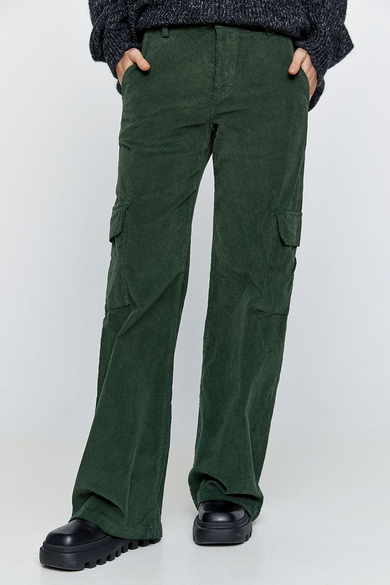 Cargo corduroy straight -leg pants in military - GEELIST