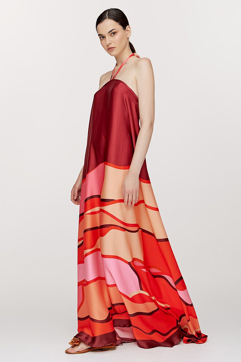 Maxi printed halterneck dress