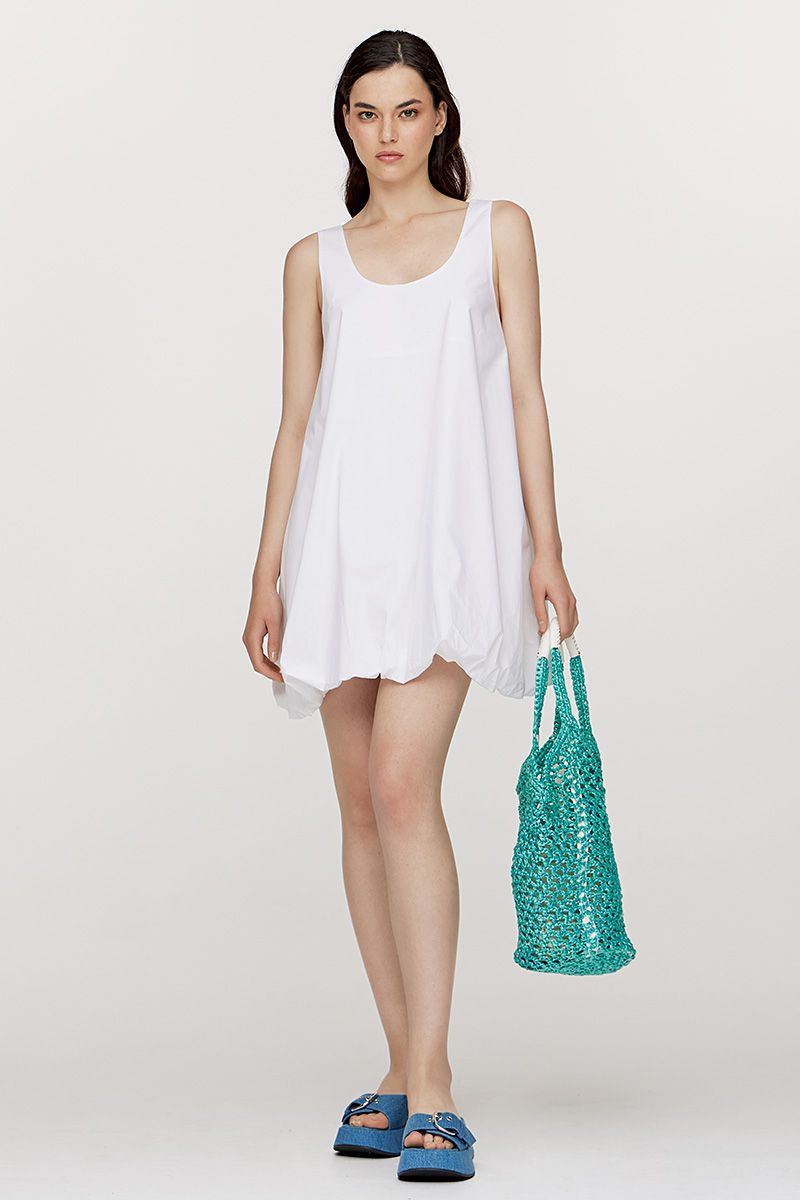 White poplin balloon dress