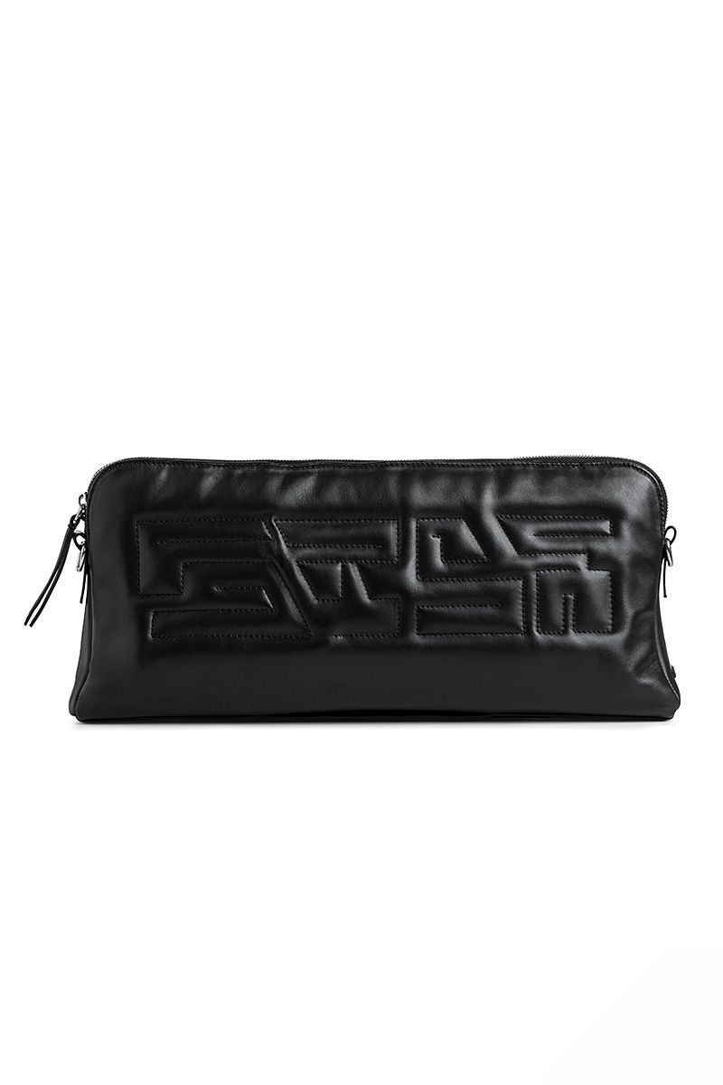 Leather clutch and shoulder bag in black 