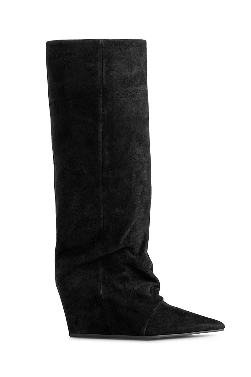 Suede minimal black tubular boots