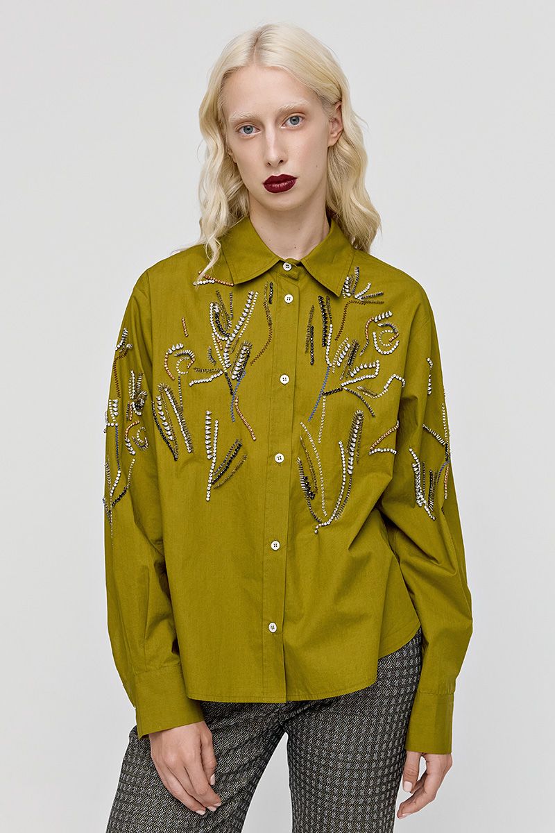 Cotton poplin shirt embellished with sequined embroideries