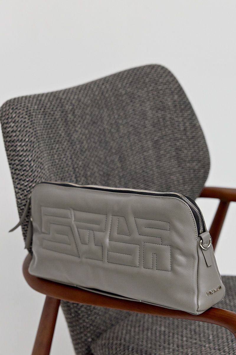 Leather clutch and shoulder bag in grey