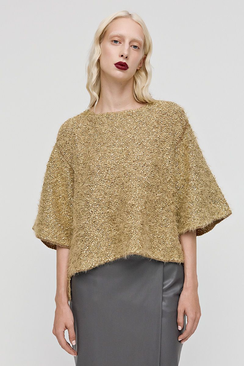 Sequin -embellished crew -neck knit blouse  