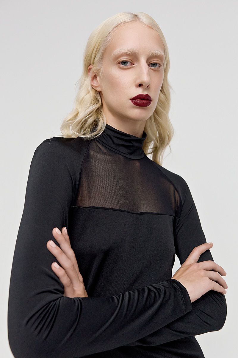 Turtleneck blouse in black jersey 