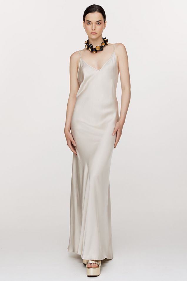 Slip-dress in ivory satin with open back 