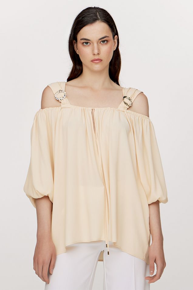 Off-shoulder blouse in ginger hue