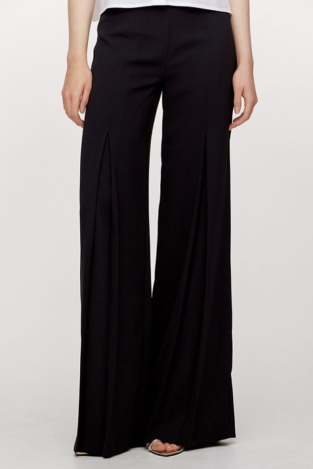 Crepe satin pants with large central openings