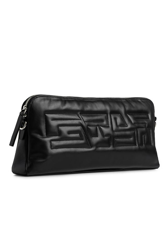 Leather clutch and shoulder bag in black 