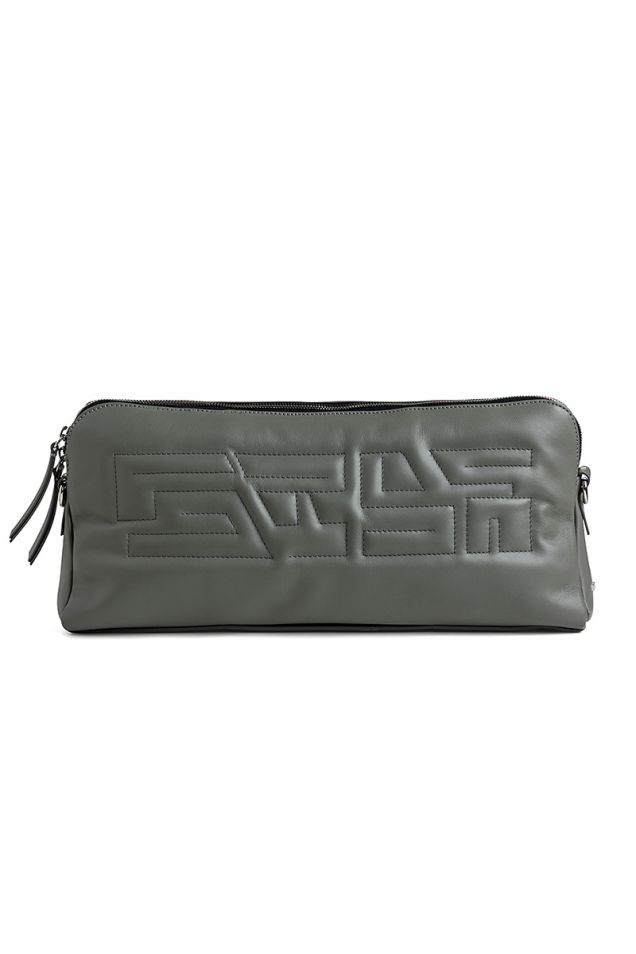 Leather clutch and shoulder bag in grey