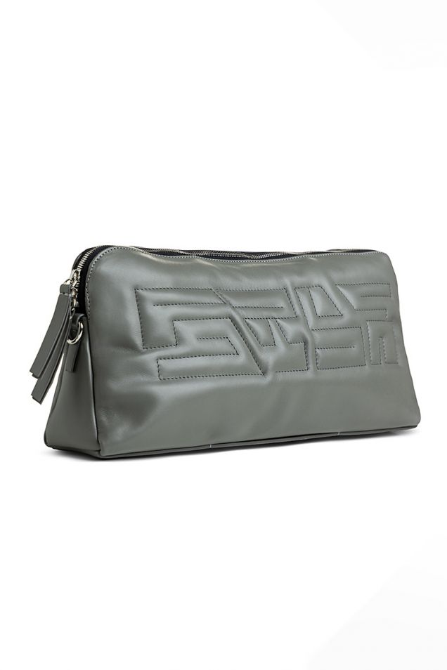 Leather clutch and shoulder bag in grey