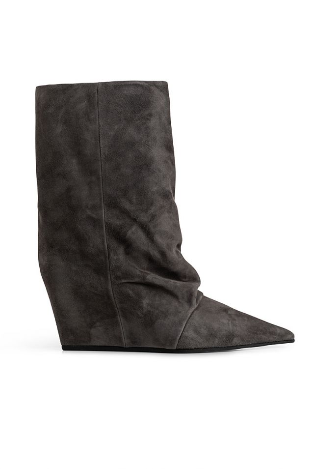 Minimal soft suede leather low tubular boots in mud