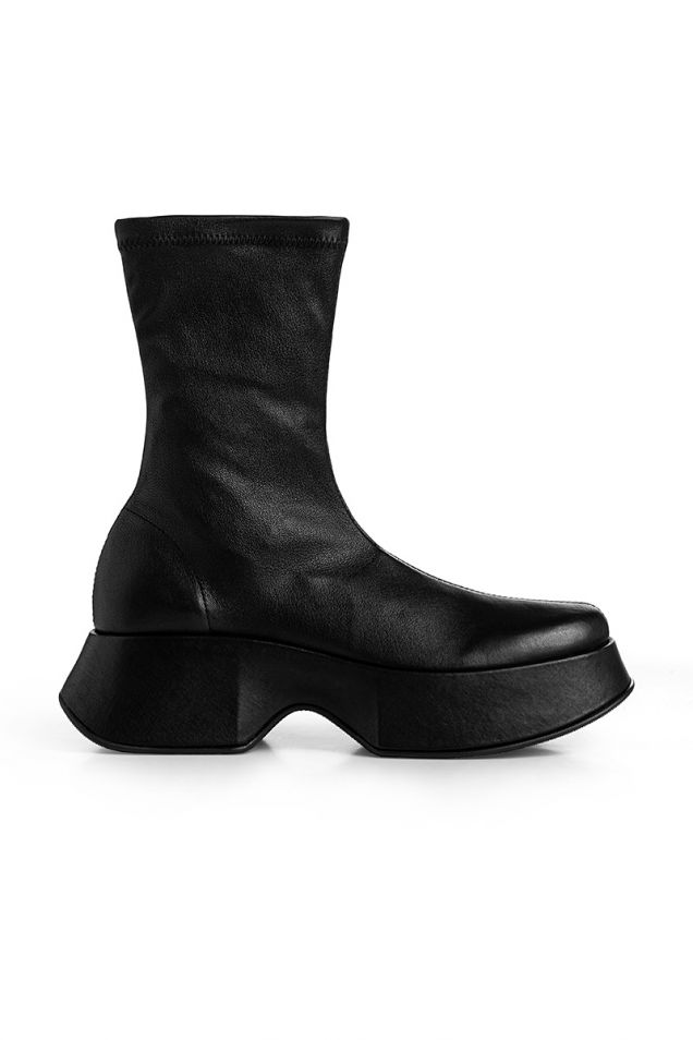 Black soft stretch nappa leather half boots