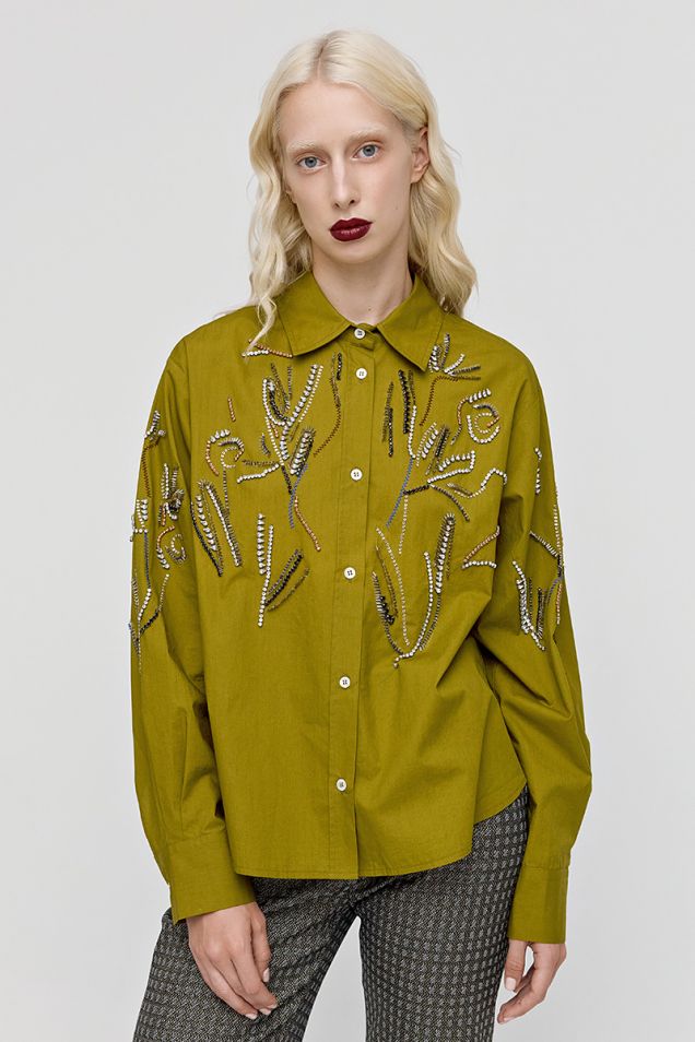 Cotton poplin shirt embellished with sequined embroideries