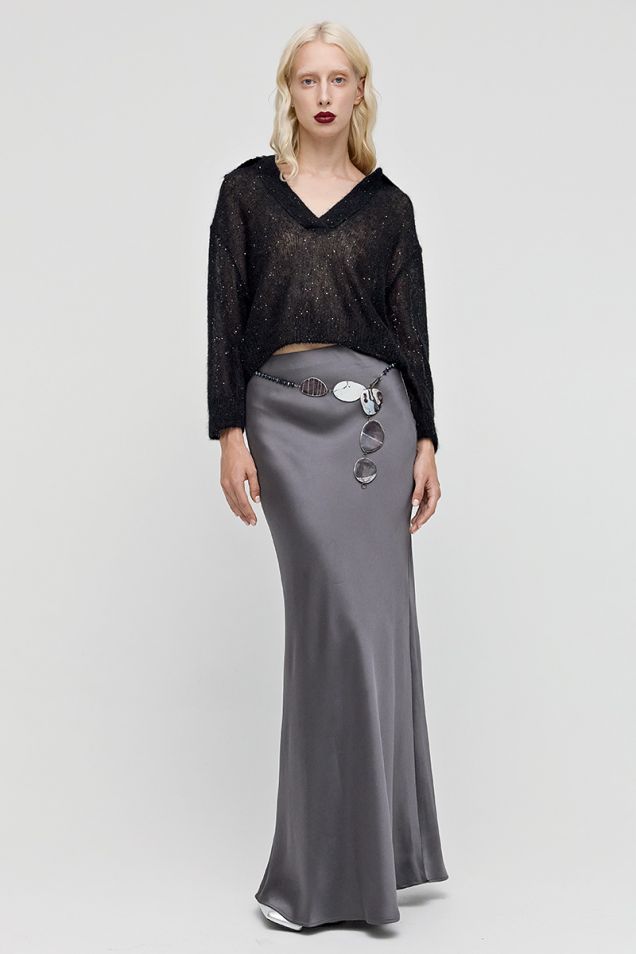 Maxi satin skirt in anthracite 