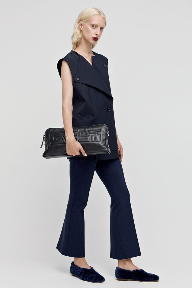 Cropped pants in blue navy viscose 