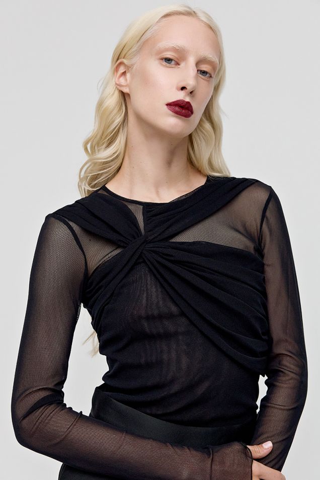 Stretch tulle top in black 