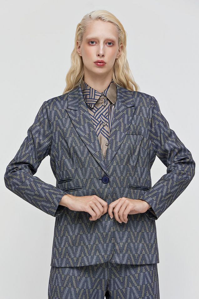 Jacquard printed blazer in cotton jersey 