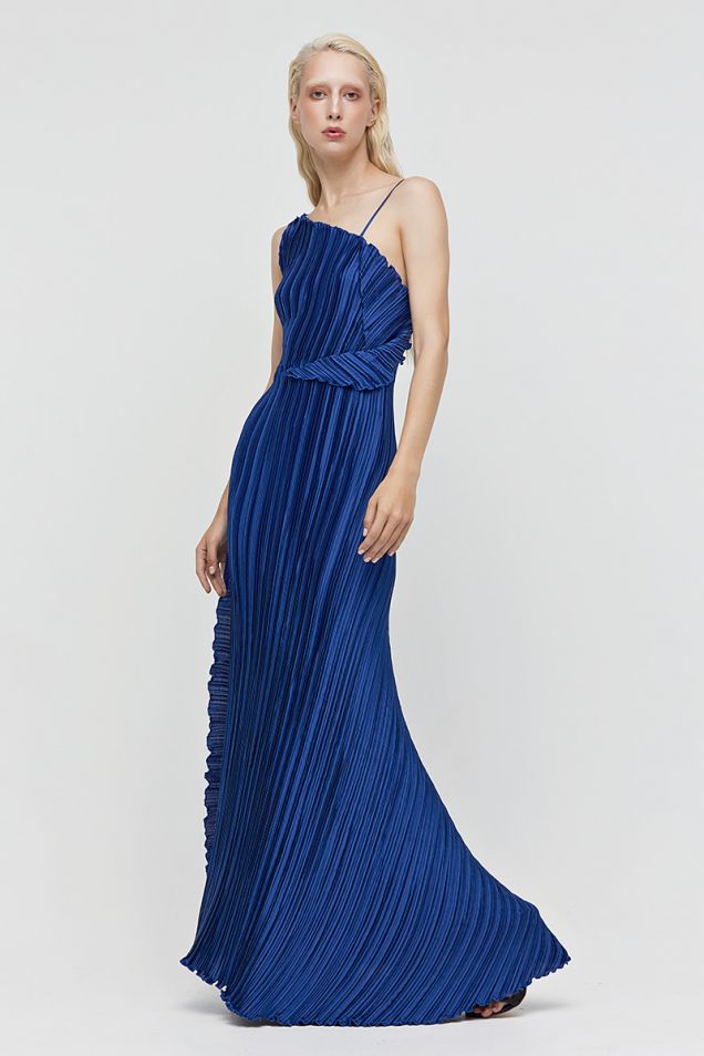 Maxi pleated dress with open back