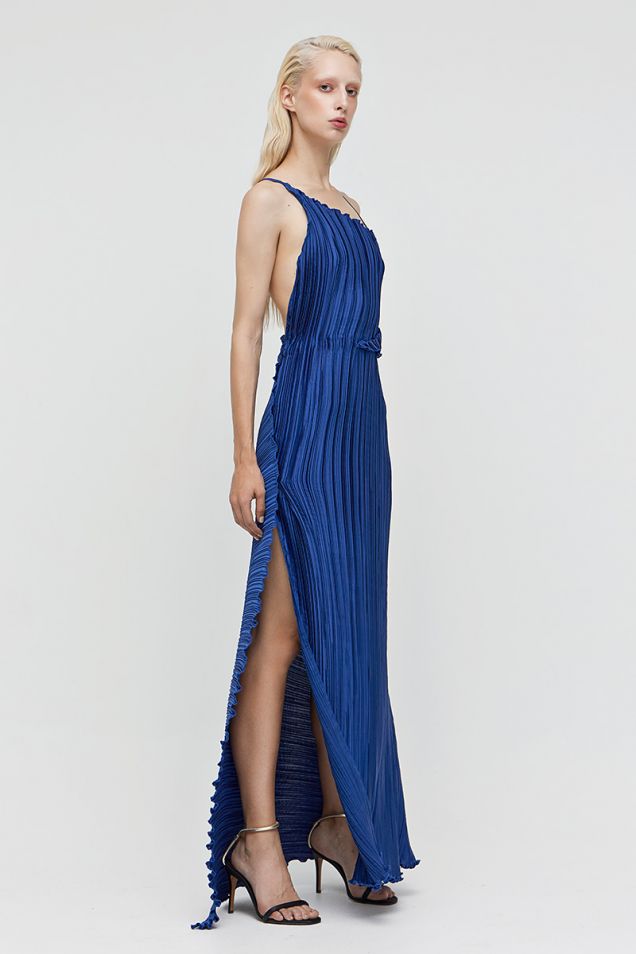 Maxi pleated dress with open back