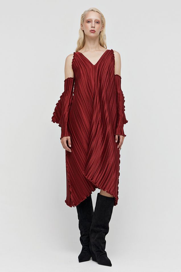 Pleated asymmetric dress 