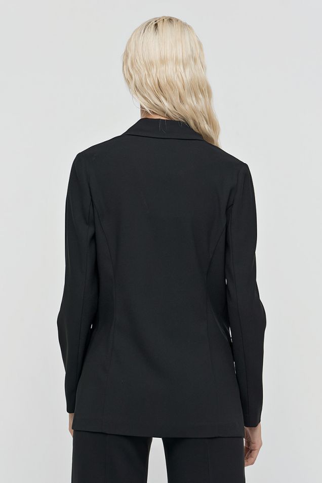 Lined double-breasted blazer in stretch viscose crepe with coated buttons