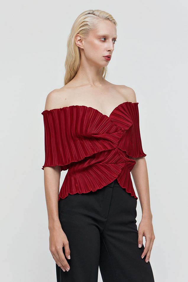 Off-shoulder pleated  top 